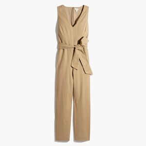 NWT J. Crew Linen Blend V-Neck Belted Tan Jumpsuit | Size 12